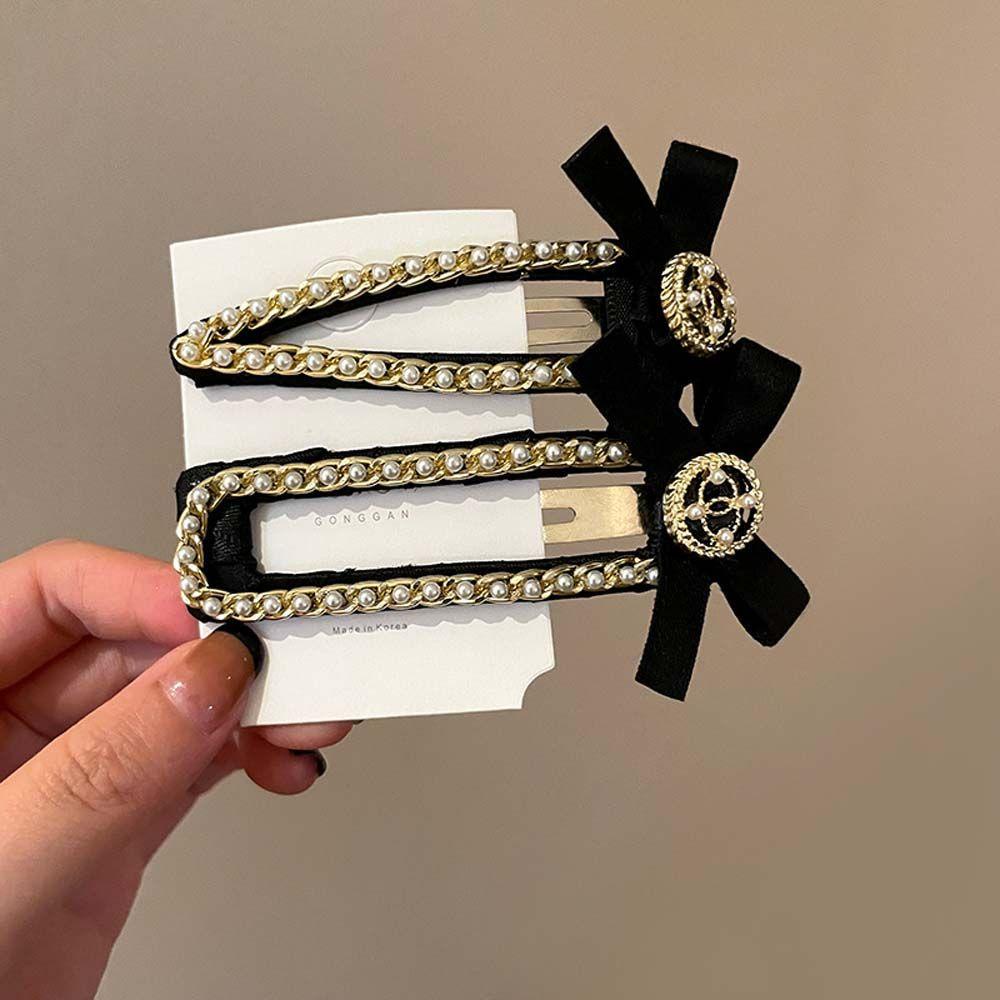 ANEMONE Kẹp Tóc Nơ / Giọt Nước Màu Đen Thanh Lịch Cho Nữ