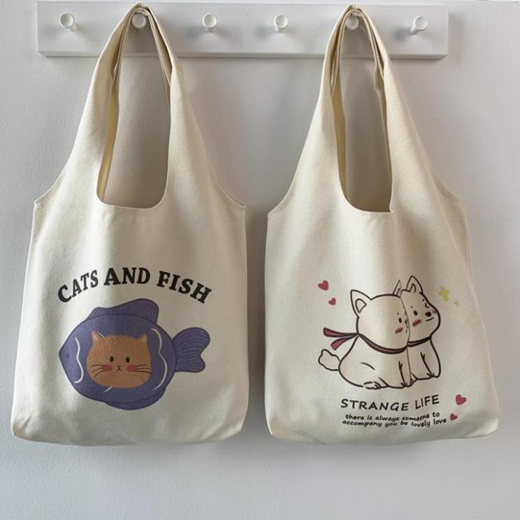 Túi vải tote, túi canvas đeo vai phong cách Ulzzang Hàn Quốc (Thú cưng)