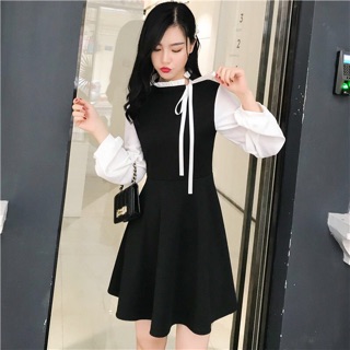 Váy đen phối tay sơ mi cổ nơ