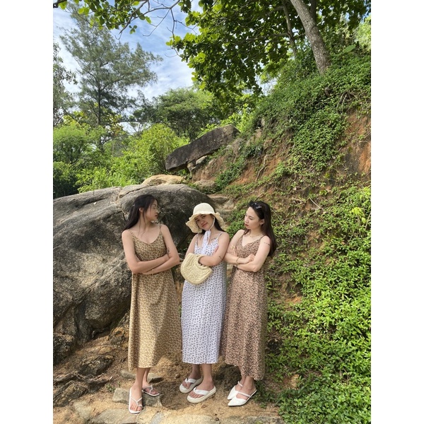 Váy 2 dây maxi hoa nhí phong cách ulzzang tiếu thư Hàn Quốc