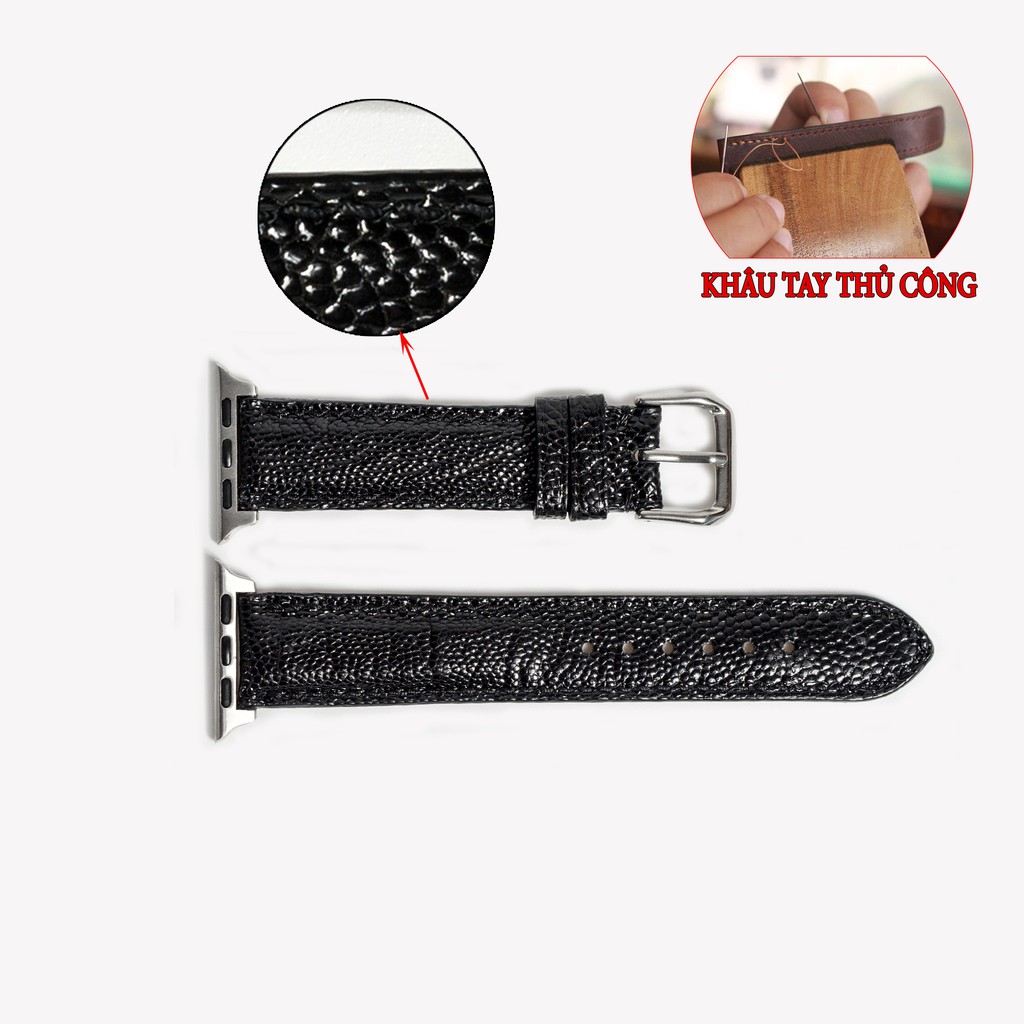 Dây đeo apple watch da đà điểu-khâu tay thủ công D109- dây apple watch series 3 series 4 series 5-Bụi leather