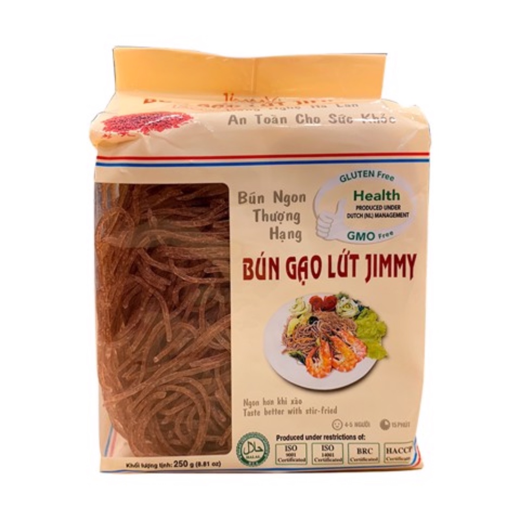 Bún gạo khô Jimmy bún trắng, lứt 250g nguyên liệu tự nhiên, không phụ gia, không chất bảo quản sử dụng như bún tươi
