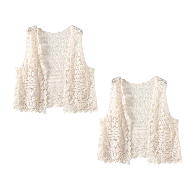 Brroa Áo Khoác Cardigan Dệt Kim Không Tay Họa Tiết Kim Cương Tròn Rỗng Màu Trơn Mùa Hè Cho Nữ