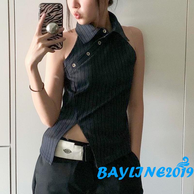 Áo Không Tay Hở Lưng Họa Tiết Kẻ Sọc Thời Trang Mùa Hè Cho Nữ