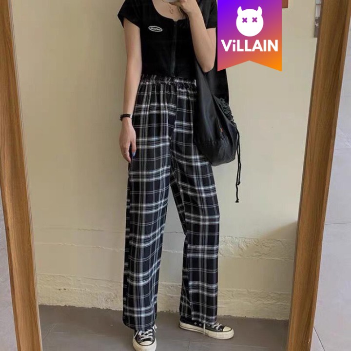 Quần Baggy Caro Plaid Ống Suông Rộng Unisex Nam Nữ - Villain | BigBuy360 - bigbuy360.vn