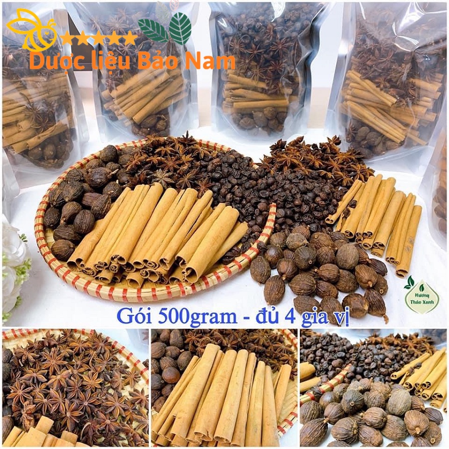 Combo 4 loại gia vị Tây Bắc 500g/túi bao gồm hạt dổi, hoa hồi, quế, thảo quả