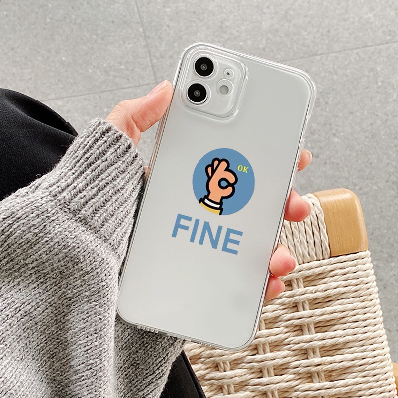 Ốp điện thoại iphone trong suốt in hình Ok fine đơn giản đẹp cho iphone 13promax/14plus/xsmax/6/7/se2020/xr/11pro/x/xs