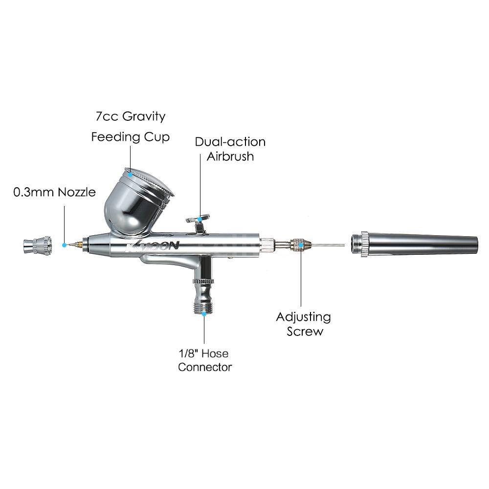 KKmoon Multi-purpose Dual Action Airbrush Mini Air Compressor Set Gravity Feed Air Brush Kit for Art Painting Tattoo Man