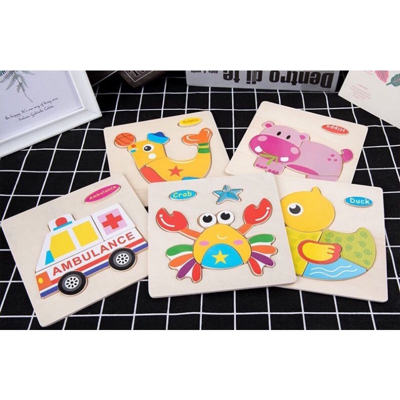 Combo 10 tranh ghép 3d đồ chơi gỗ ghép hình thông minh cho bé