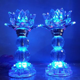 Cặp đèn thờ 7 màu hoa sen pha lê cao cấp mo1