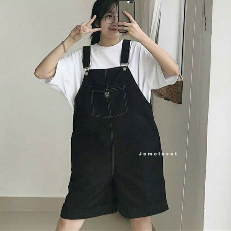Quần yếm kaki short chỉ nổi siêu xinh xắn | BigBuy360 - bigbuy360.vn