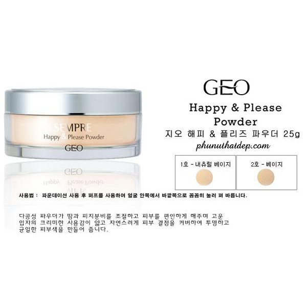 [Mã COSCOCOT4 -8% đơn 250K] Phấn Phủ Dạng Bột GEO SEMPRE Happy &amp; Please Powder 25g - [DẠNG BỘT]