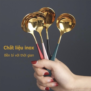 Thìa inox cán dài mạ vàng, không gỉ, sang trọng - Thìa ăn cơm nhiều màu, an toàn cho sức khỏe - Fancy Home