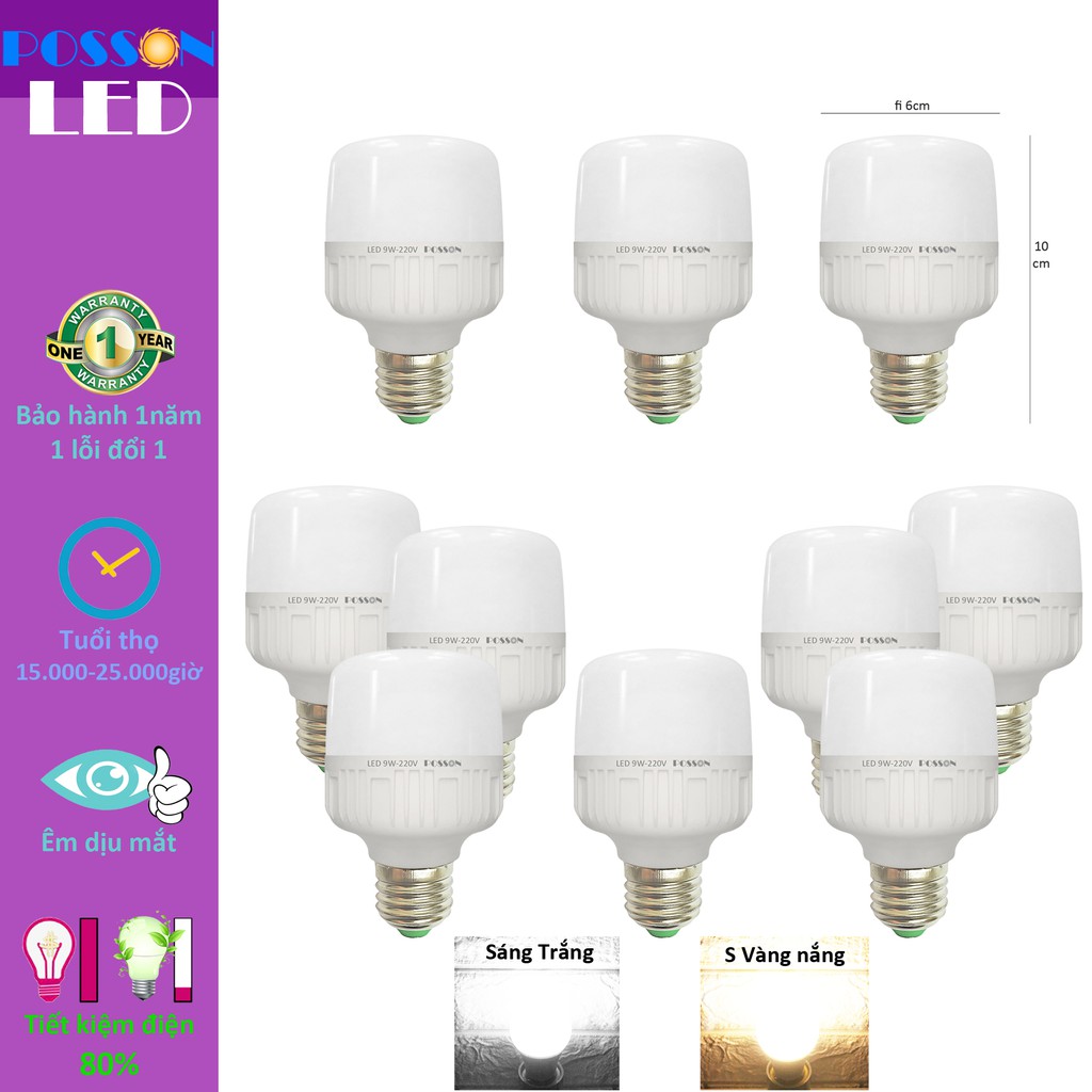 10 Bóng đèn Led bup trụ 9w 10w bulb kín chống nước tiết kiệm điện Posson LC-N9x