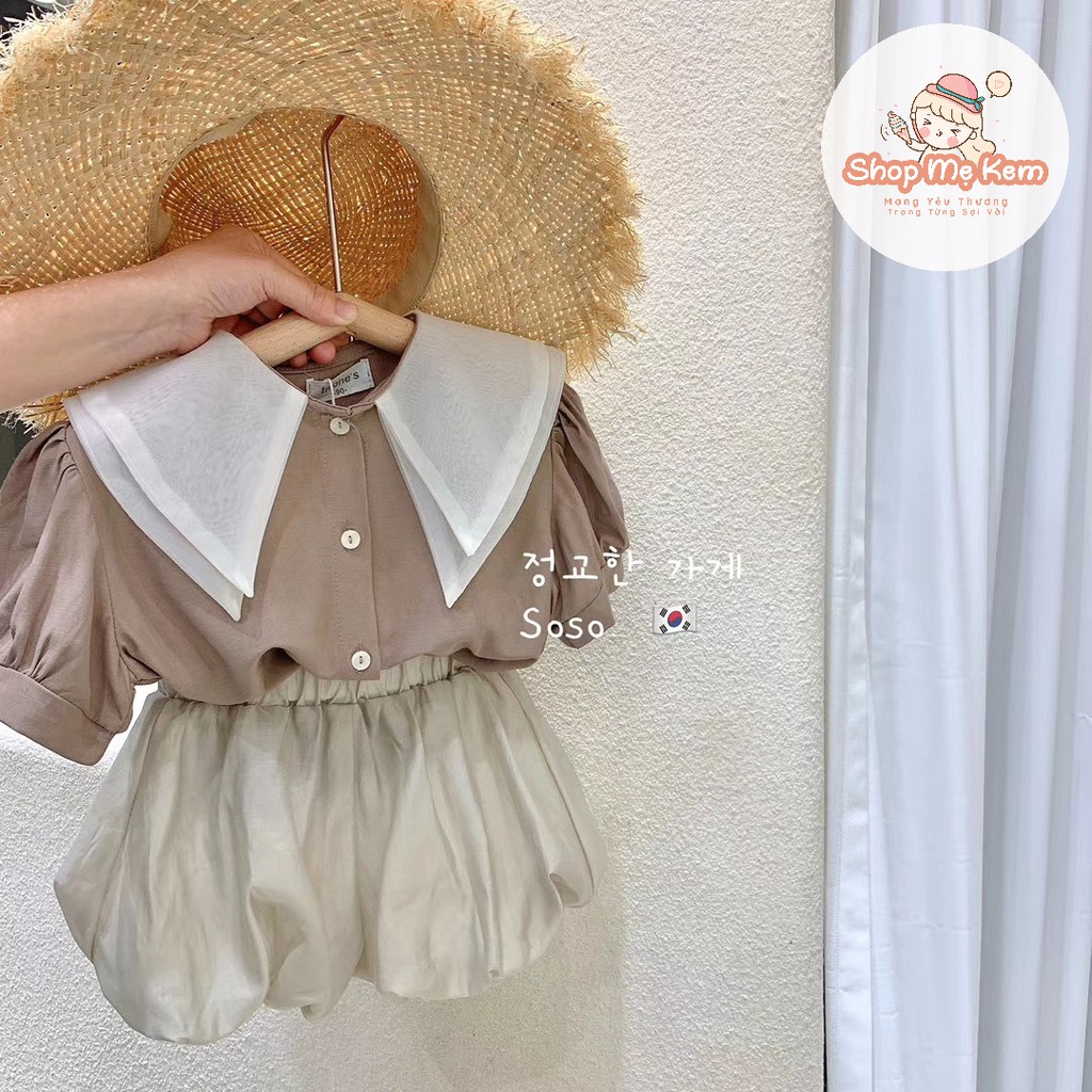 Set Bé Gái Phong Cách Hàn Quốc Áo Vải Voan Mềm Thoáng Mát Quần Bồng