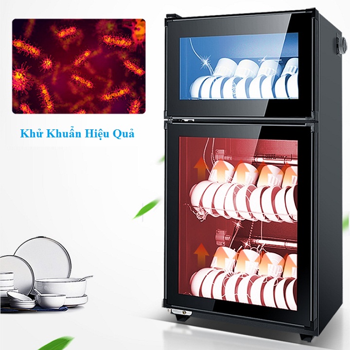 Tủ sấy bát gia đình 2 tầng, máy khử khuẩn chén bát dung tích 98L