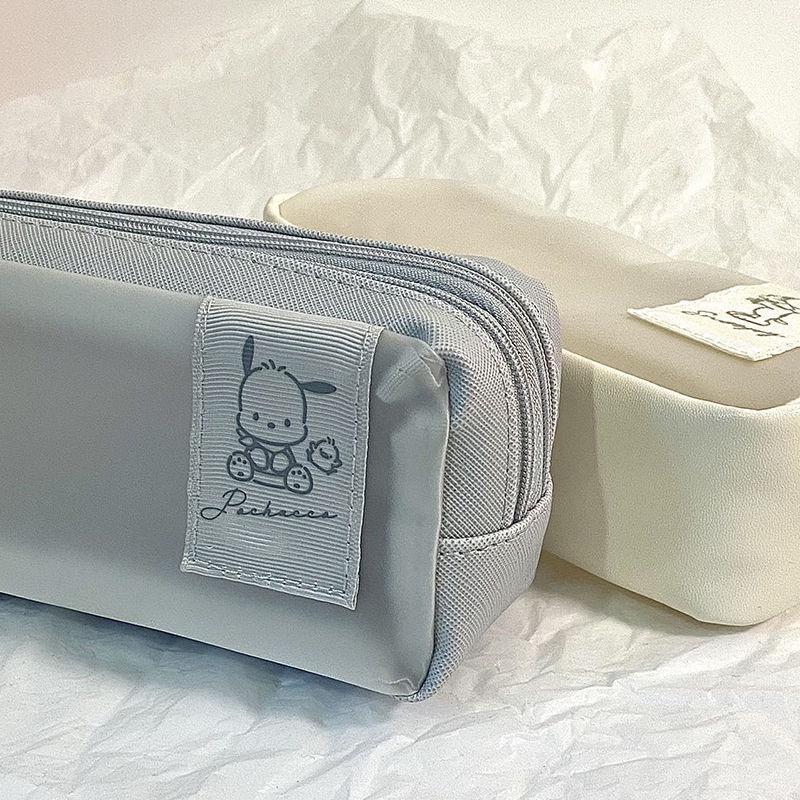 Túi Đựng Bút Bằng Vải Canvas Hai Ngăn Sức Chứa Lớn In Họa Tiết Hoạt Hình Đơn Giản Cho Trẻ Em