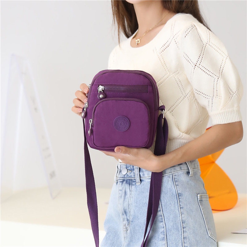 Túi Đeo Chéo Đựng Điện Thoại Bằng Vải Nylon Dáng Vuông Nhỏ Thời Trang Cho Nữ