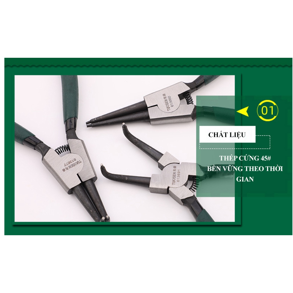 Hộp 4 chiếc Kìm mở phe trong, phe ngoài, Mũi cong, mũi thẳng, mũi đôi, mũi đơn  Tuosen - Mẫu 7inch và 9inch