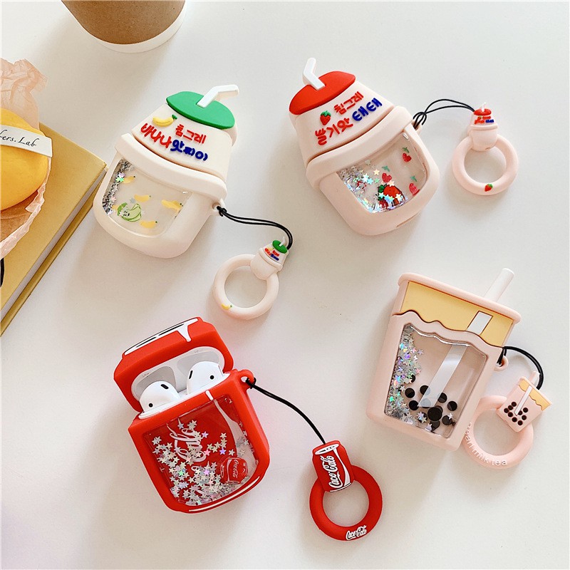 Bao Case Cho Airpods 1/ Airpods 2 Hình Bình Sữa Dâu &amp; Chuối Liquid.