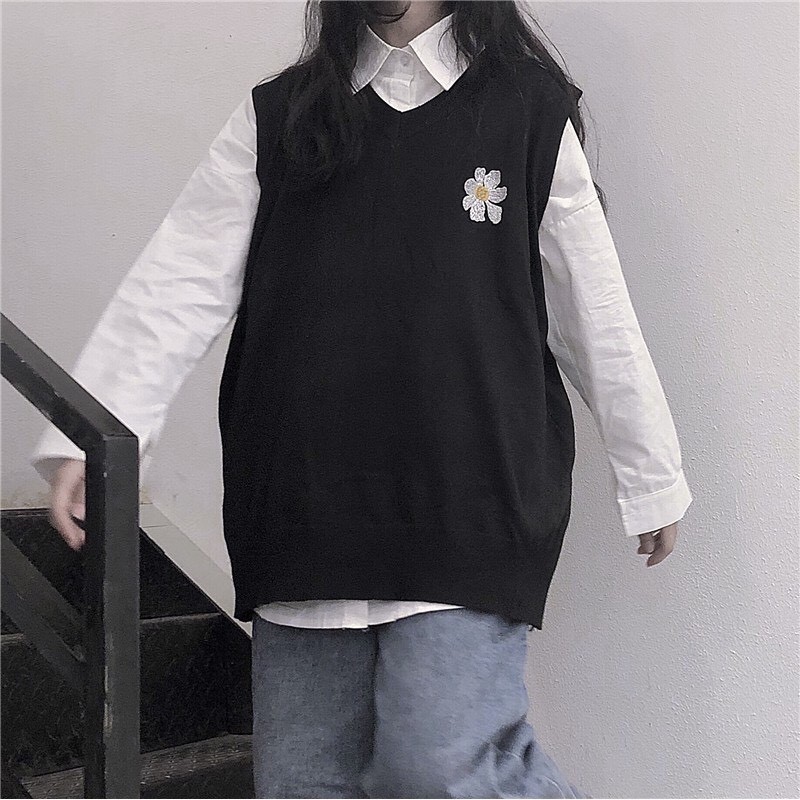 Áo gile unisex WIND form rộng thêu Hoa Cúc áo kiểu nam nữ oversize ulzzang | BigBuy360 - bigbuy360.vn