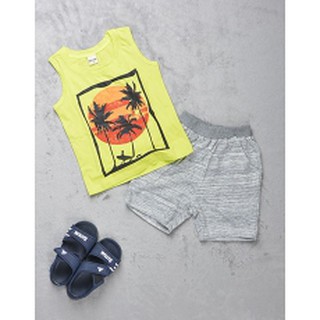 Đồ bộ bé trai sát nách in hoàng hôn xanh chuối nhí_size 2-8t