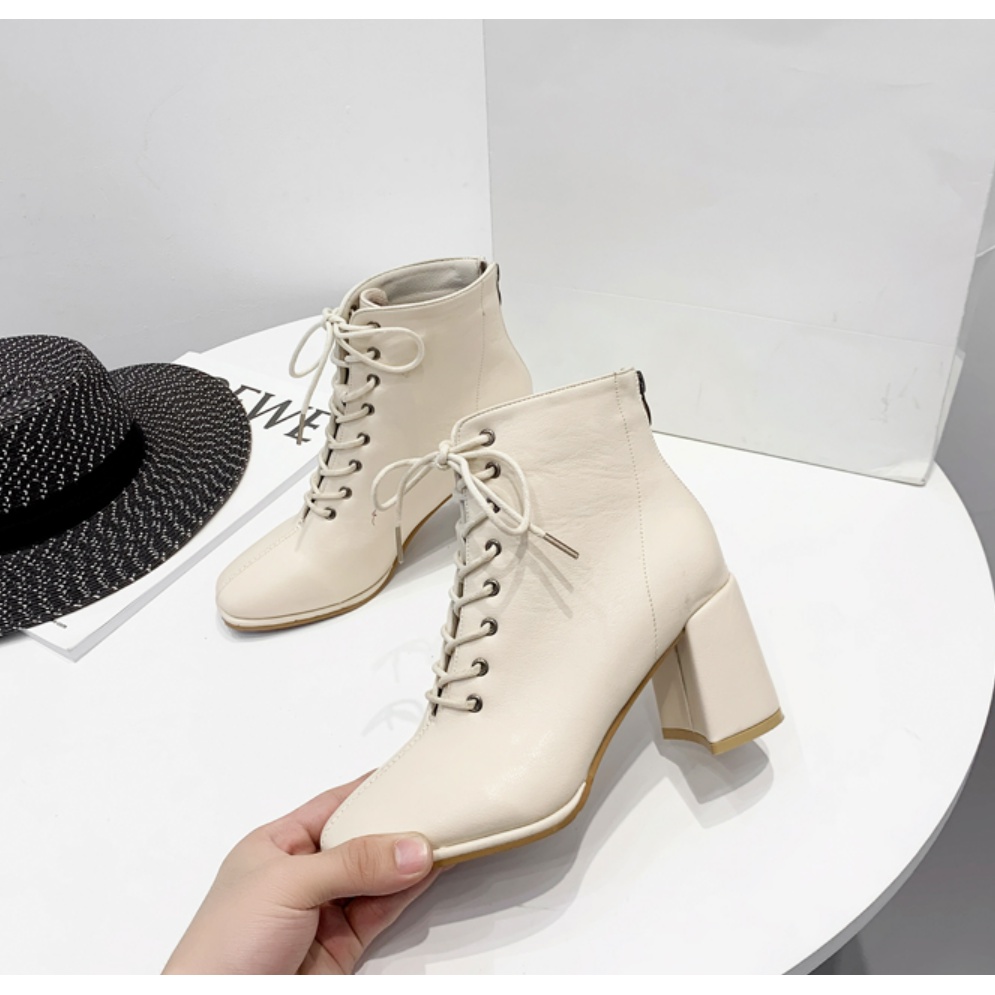 Bốt Nữ Cao Gót 6 Phân Mũi Vuông Gót Vuông