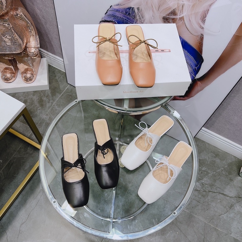 dép sục da nữ gắn nơ điệu đà