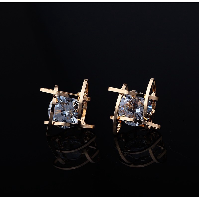 Bông tai nữ hình khối đính đá siêu độc lạ BAG U BTHINHKHOI17