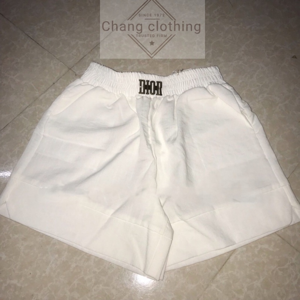 Quần sooc ống rộng nữ lưng cao cạp thun chun logo vải đũi mềm mặc thể thao Quần short nữ mặc nhà cạp kiểu dáng bigsize
