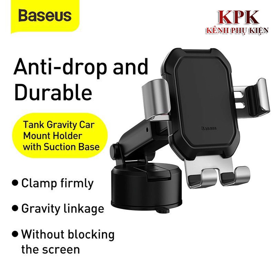 Giá đỡ điện thoại hút chân không dùng gắn kính hoặc táp lô trên xe hơi Baseus Tank Gravity Car Mount | BigBuy360 - bigbuy360.vn