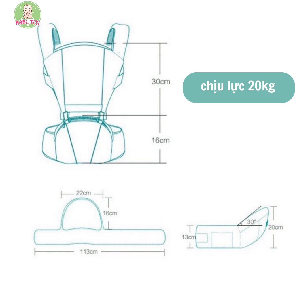 Địu ngồi cho bé Tâm An, Địu cho bé trợ lực vai và lưng, thông hơi thoáng khí