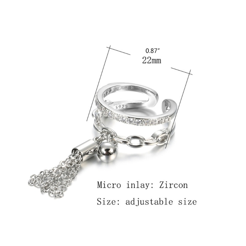 Nhẫn Dạng Hở Phối Dây Xích Đính Đá Zircon Có Thể Điều Chỉnh Cho Nữ