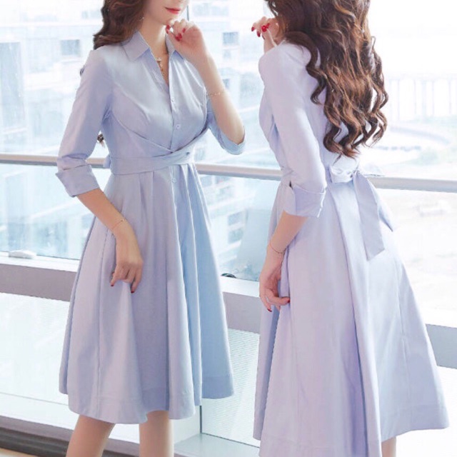 Đầm Xanh Cột Chéo Eo