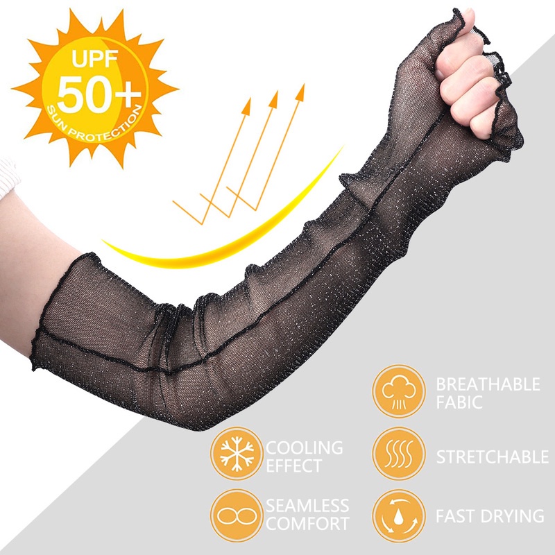 1 Đôi Găng Tay Dài Hở Ngón Chống Tia UV Phối Ren Thoáng Khí Cho Nữ