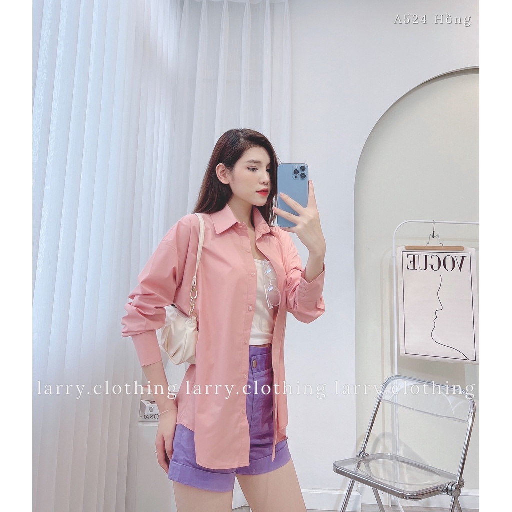 Áo sơ mi nữ thiết kế dáng dài vải thô cổ tay 3 cúc cá tính thời trang thiết kế Larry Clothing A524