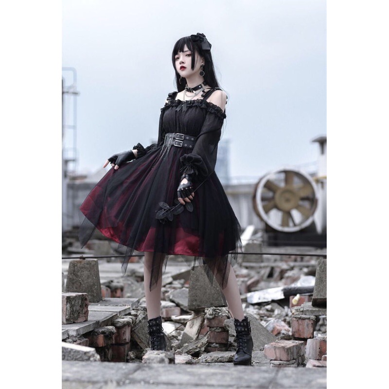 YAS0765-Váy Lolita trễ vai girl killer kèm belt
