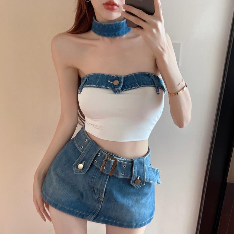 Áo Ống Chất Liệu Denim Thời Trang Mùa Hè Quyến Rũ Cho Nữ