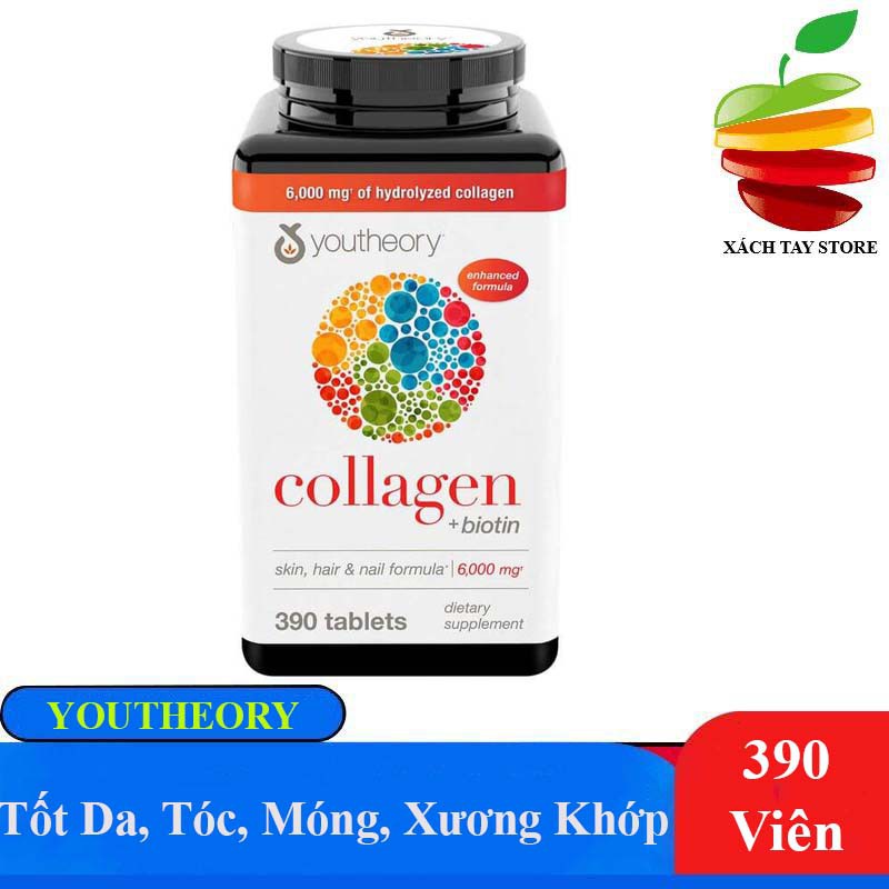 Viên Uống Youtheory Collagen + Biotin của Mỹ - 390 viên