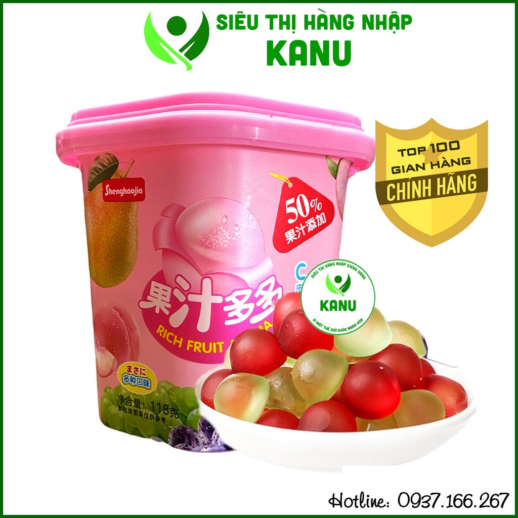 Xô kẹo dẻo lột vỏ chiết xuất từ nước ép trái cây nguyên chất ShengHoaJia 118g, đồ ăn vặt ngon rẻ Sài Gòn