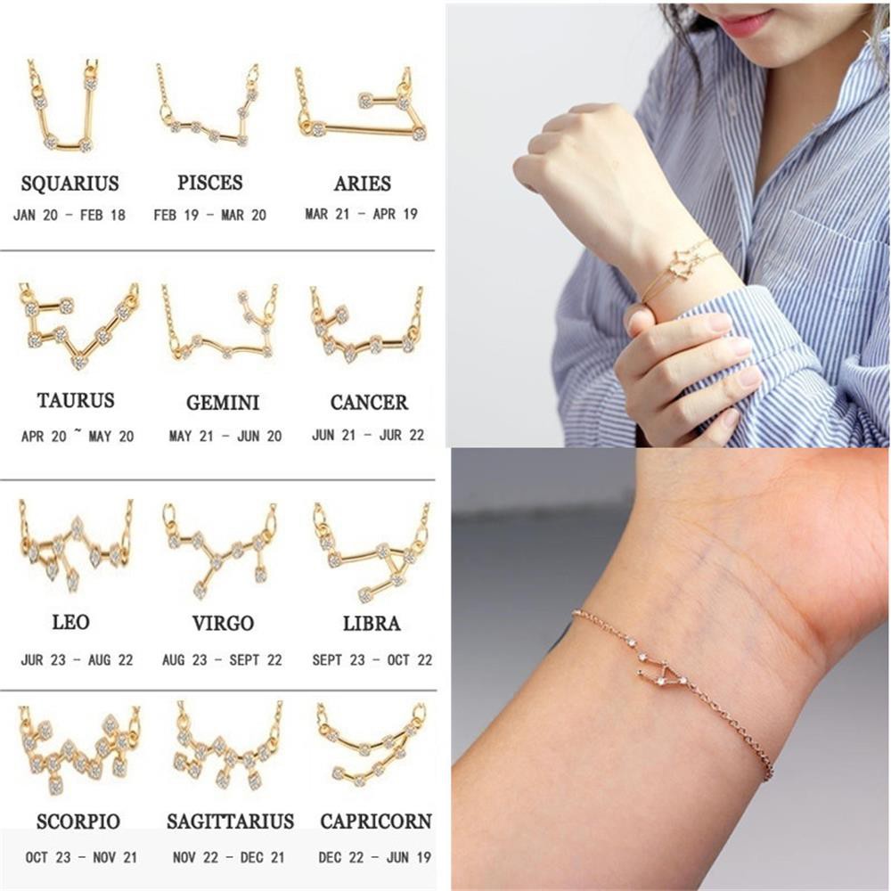 『BSUNS』 Best Birthday Gift Constellation Bracelet Adjustable Horoscope Astrology|Zodiac Pendant New Friendship Gift Cubic Zirconia Diamonds Jewelry Guardian Star Wristbands/Multicolor