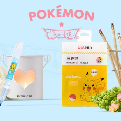 [ DaVinci ] Deli Bút Dạ Quang, bút nhớ, Bút đánh dấu pikachu siêu dễ thương , bộ hộp 6 chiếc