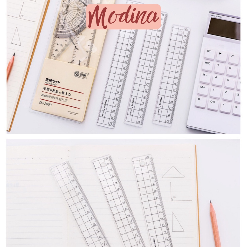 Thước kẻ cute đa năng MODINA, bộ thuước kẻ học sinh basic