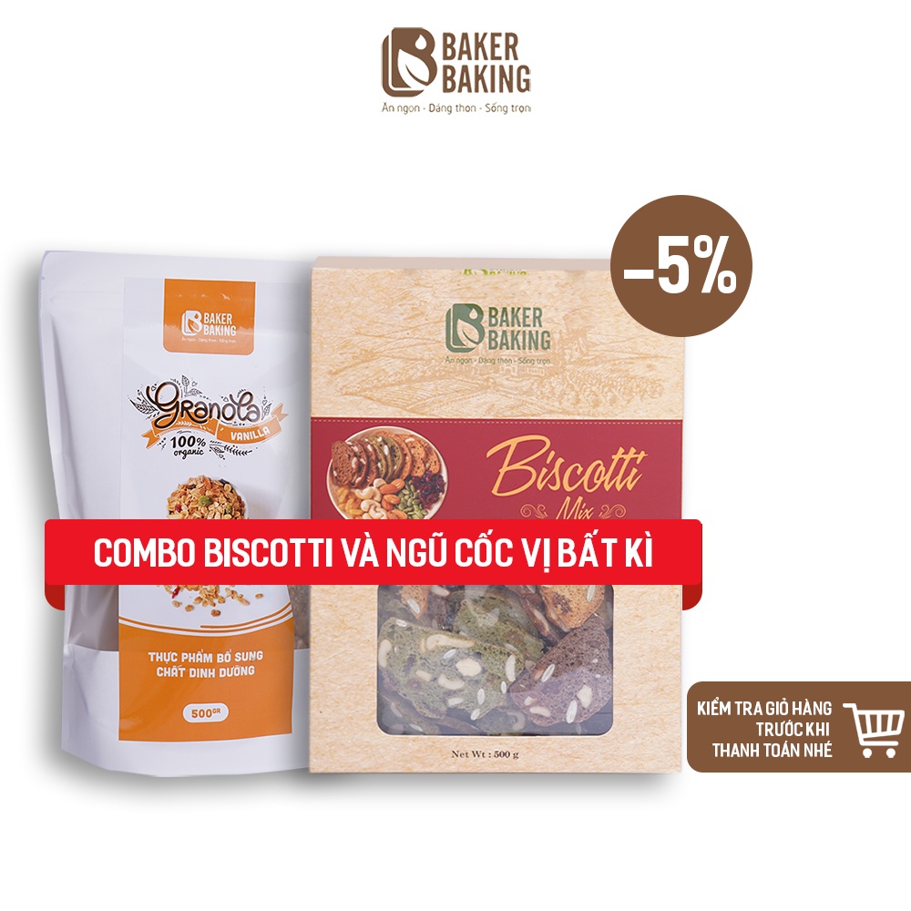 Combo Ngũ cốc và Biscotti mix 500g vị hỗ trợ giảm cân dành cho người tiểu đường, eatclean