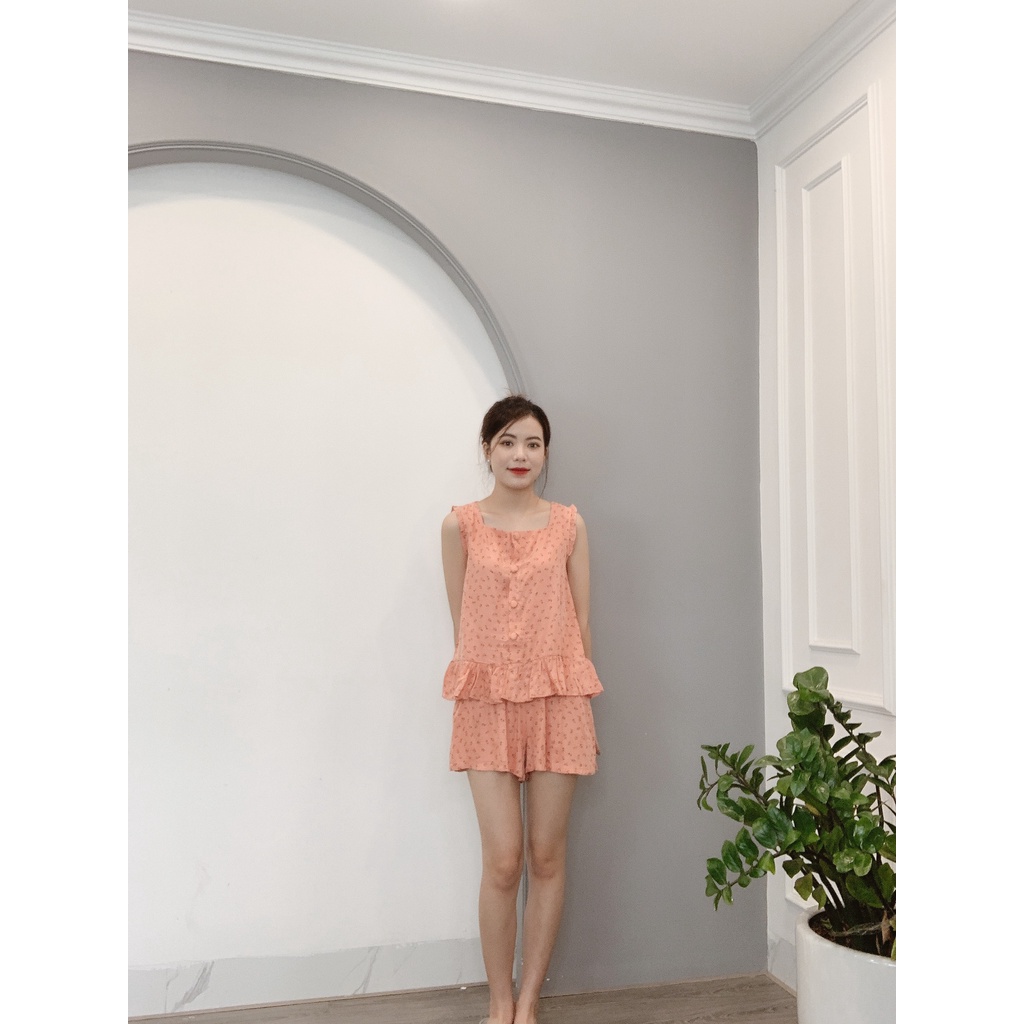 Bộ Pijama Đũi Min House Sát Nách Cúc Bọc