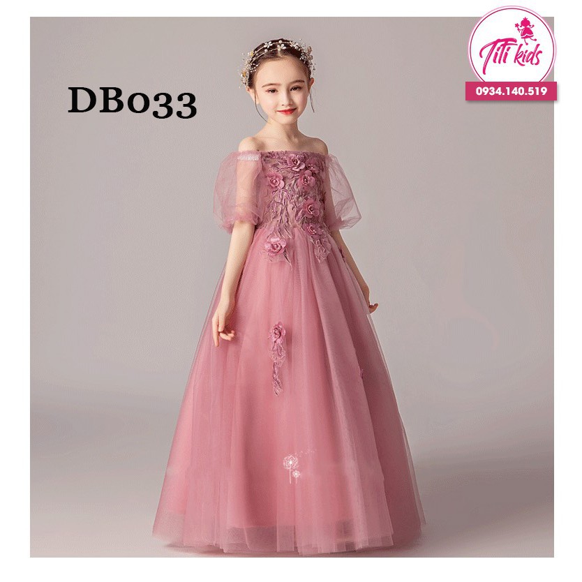Đầm Công Chúa Bé Gái TiTiKids Hồng Ruốc Tay Phòng DB033