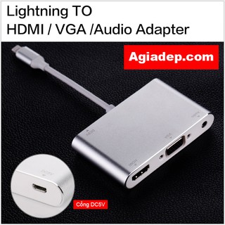 Cáp nối iPhone với đầu dây HDMI hoặc VGA (Lightning to HDMI và VGA Audio) - Bản to, Bền tốt của Agiadep.com