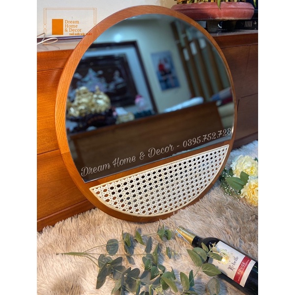 Gương decor mây viền gỗ , treo tường ,vintage