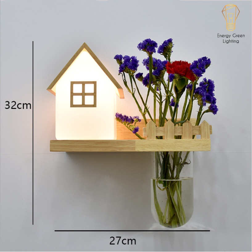 Đèn Tường Energy Green Lighting Kệ Gỗ Chao Thủy Tinh Hình Ngôi Nhà Hiện Đại DT-2732 - Trang Trí Căn Phòng
