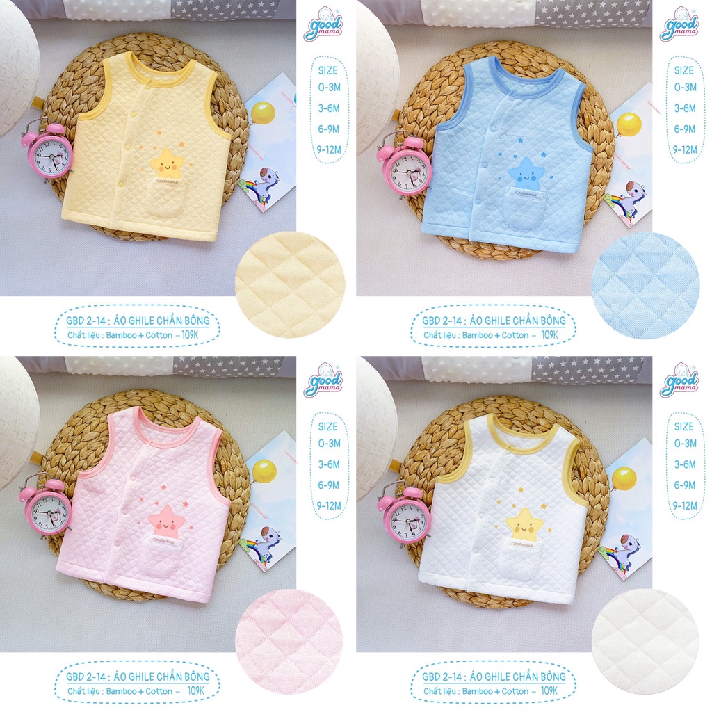Gile trần bông túi khuy giữ họa tiết trẻ em Good Mama